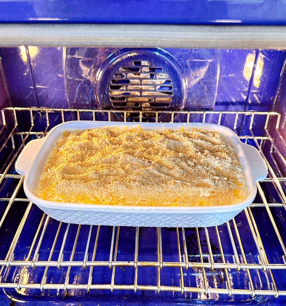 Casserole placed in oven to bake.