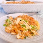 Chicken Broccoli Casserole serving on a small dinner plate.