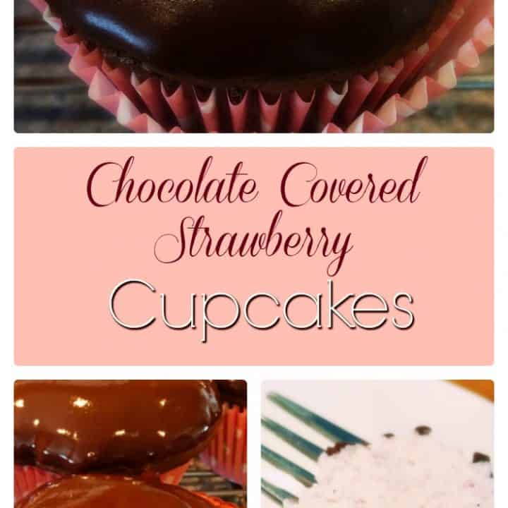 Chocolate cupcakes filled with fresh strawberry filling and dipped in a chocolate satin glaze frosting.