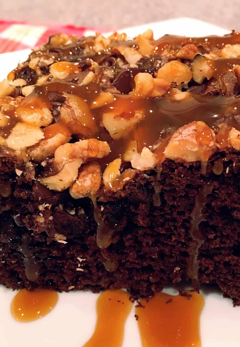 chocolate cake with walnuts and chocolate chips
