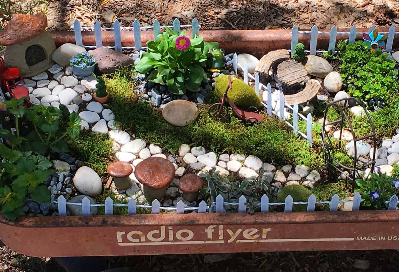 Minature fairy garden in a wagon