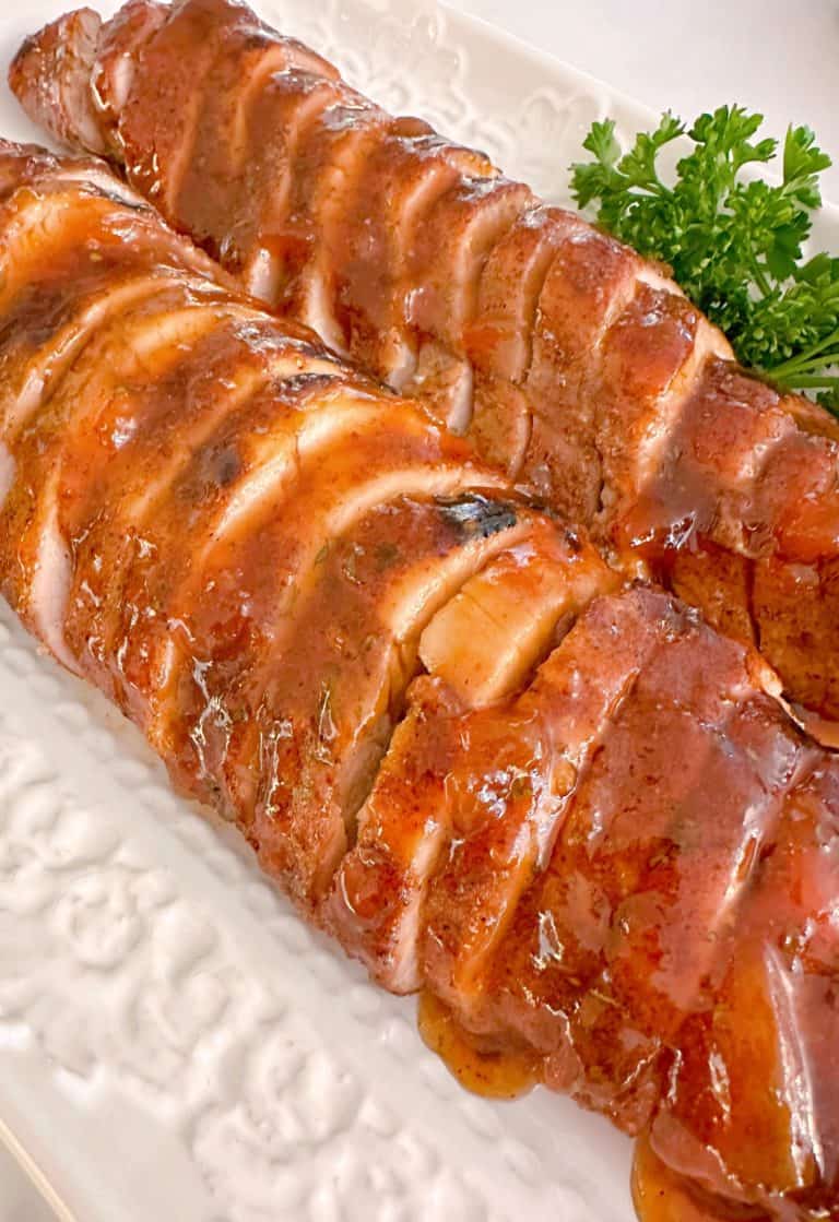 Slice Pork Tenderloin with Apricot Glaze.