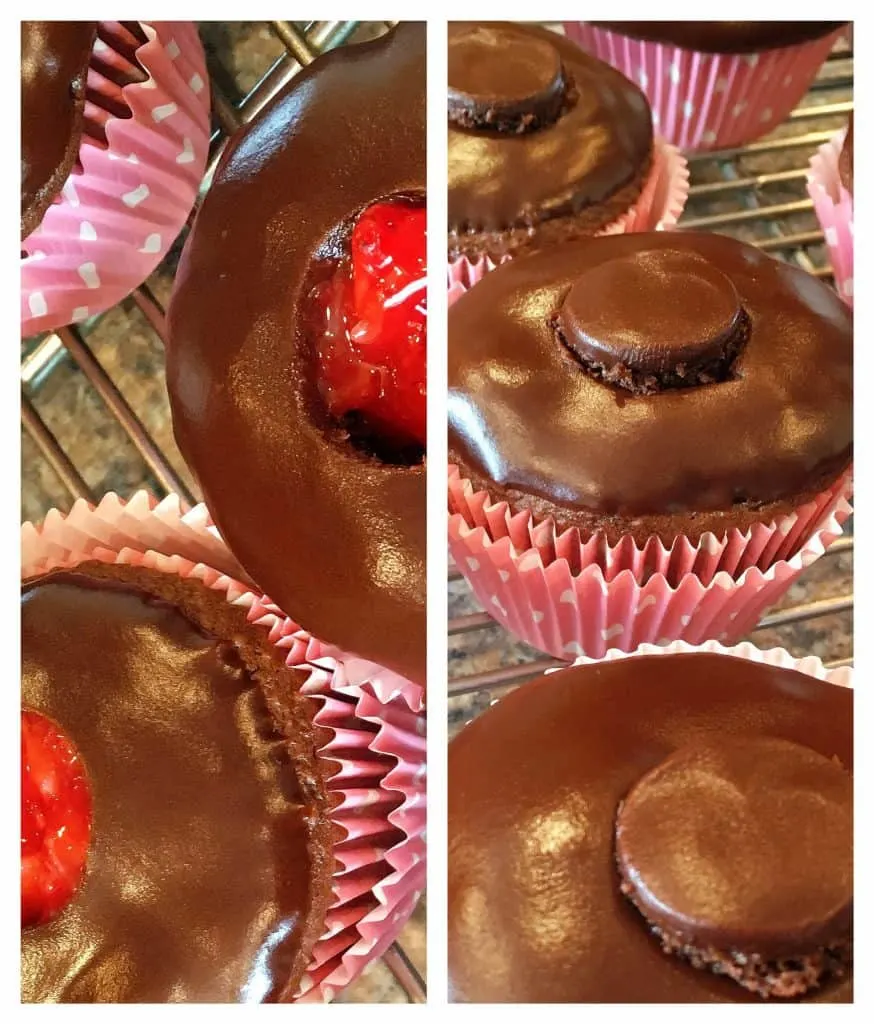 Strawberry filled Chocolate Cupcakes with Satin Frosting