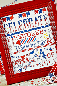 4th of july sign in a red frame.