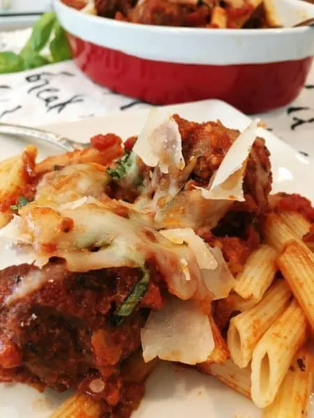 Meatball and pasta casserole