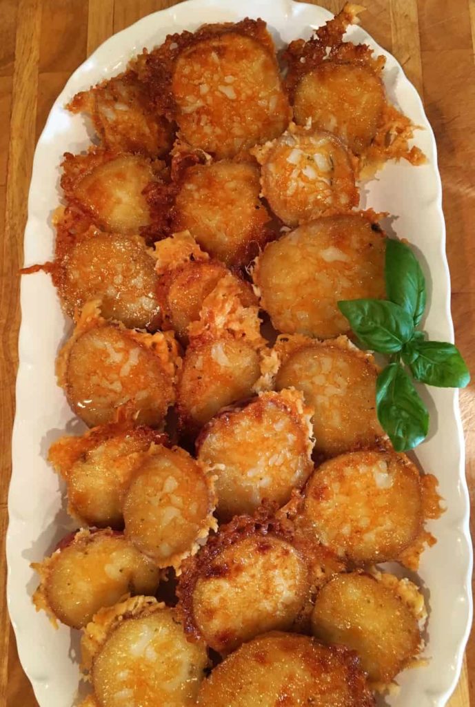 Crispy Garlic Parmesan Potatoes on a platter