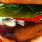 Pastrami Blue Cheese Burger with all the layers.