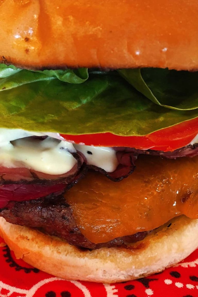Pastrami Blue Cheese Burger with all the layers.