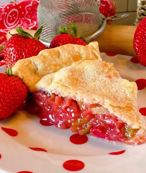 Side view of Strawberry Rhubarb Pie slice