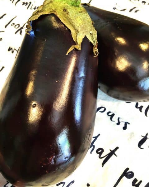 Two beautiful deep dark purple eggplant for eggplant parmigiana.