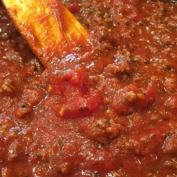 Rich thick savory meat sauce for eggplant parmigiana 