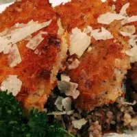 Paremsan Crusted Pork Chops on a bed of Wild Rice and sprinkled with Parmesan Cheese Flakes.