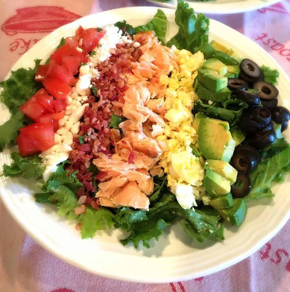 Salmon Cobb Salad in a bowl.