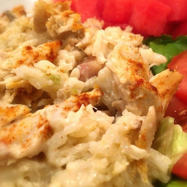 Chicken Rice Casserole served with fresh salad