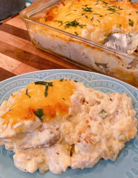 Chicken Tortilla Casserole on a serving plate