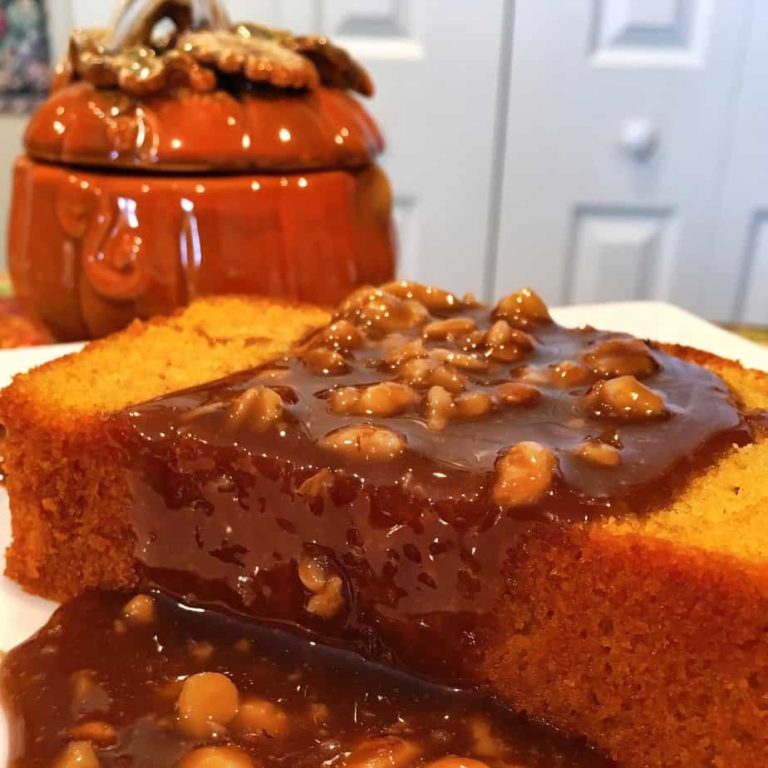 Pumpkin Pound Cake with Walnut Caramel Sauce