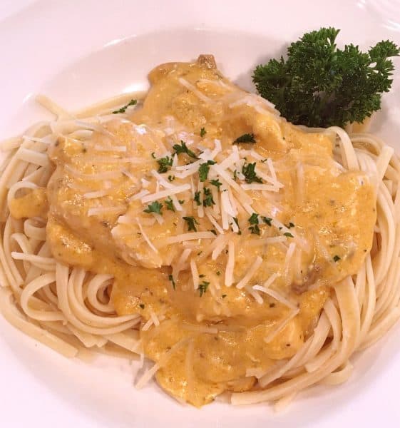 Angel Chicken Sauce over fettucine pasta