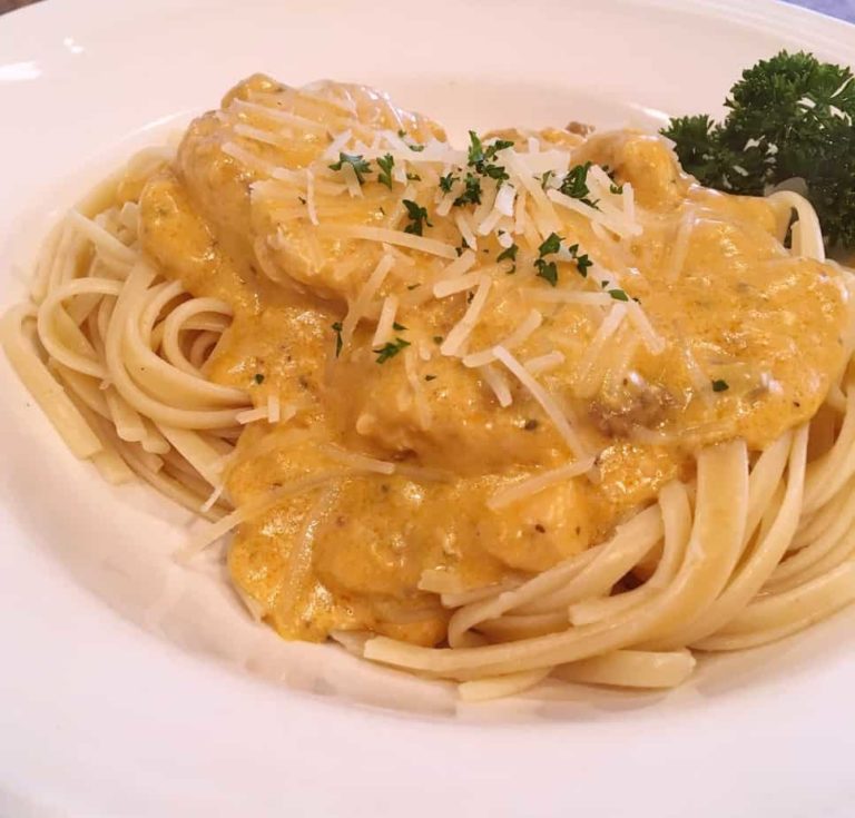 Angel Chicken Sauce over pasta made in the slow cooker.