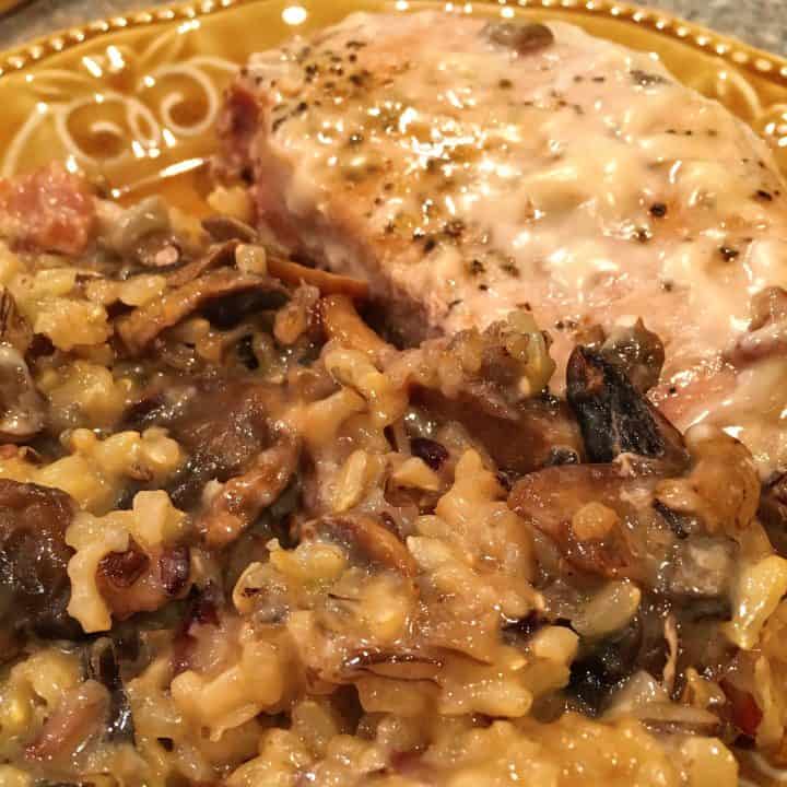 Minnesota Pork Chop Casserole on a serving plate ready to eat.