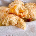 Close up of Peaches and Cream Scones broken open.