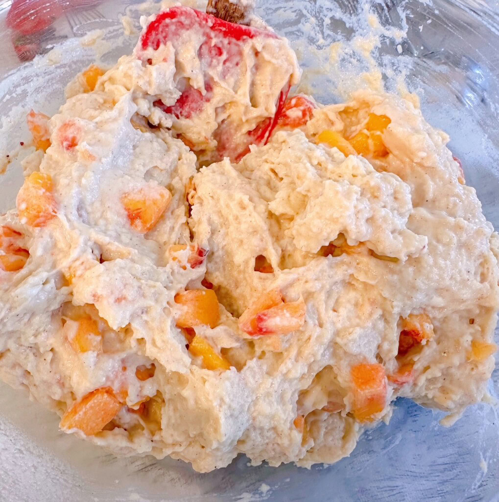 Peaches folded into the scone dough.