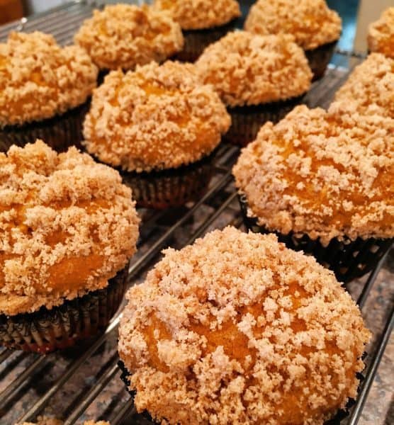 Bake Pumpkin Streusel Muffins cooling on cake rack