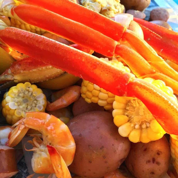 Crab and Seafood Boil on outside table