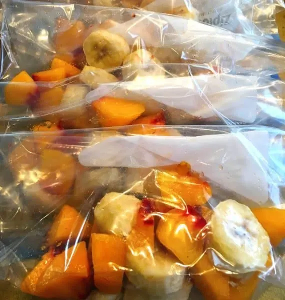 frozen fruit in zip lock baggies ready for making smoothies