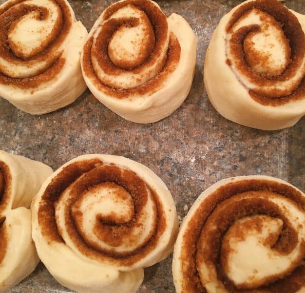 cinnamon-roll-dough-sliced and ready to bake