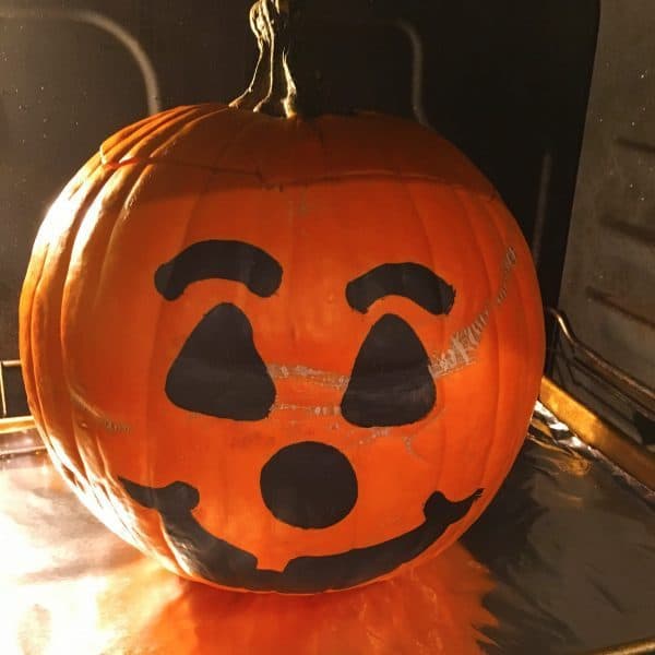 Dinner in a Pumpkin cooking in the oven