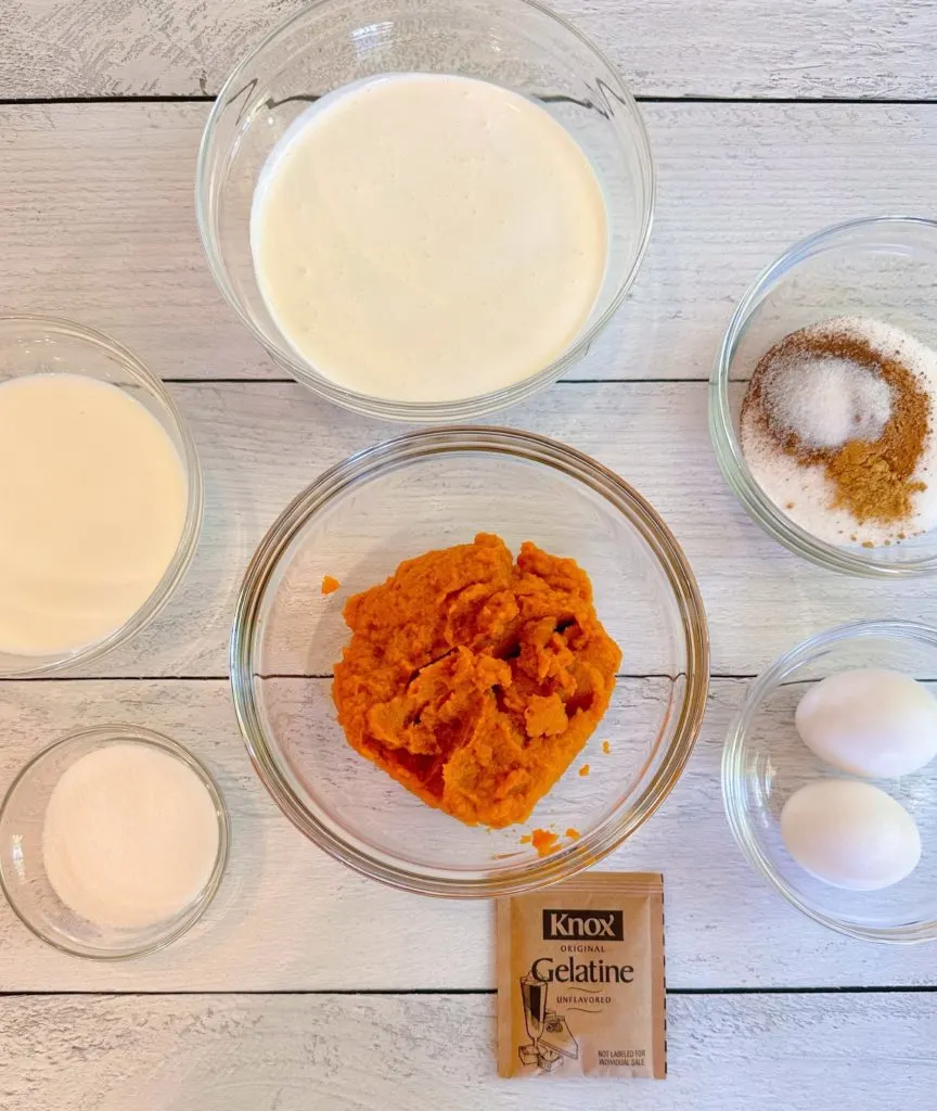 Pumpkin Chiffon Ingredients on a white counter top.