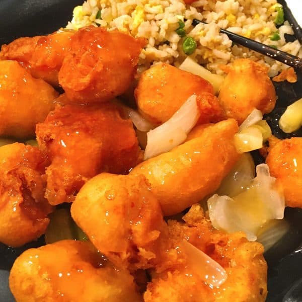 Sweet and Sour Chicken with Fried Rice.