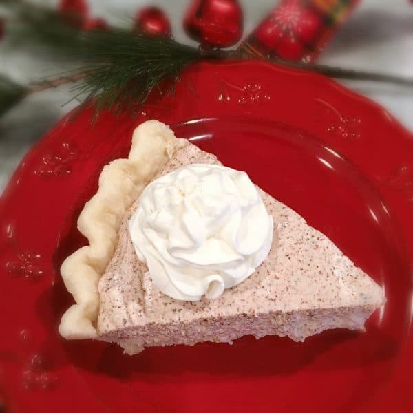 Chocolate Chiffon Pie on Red Plate