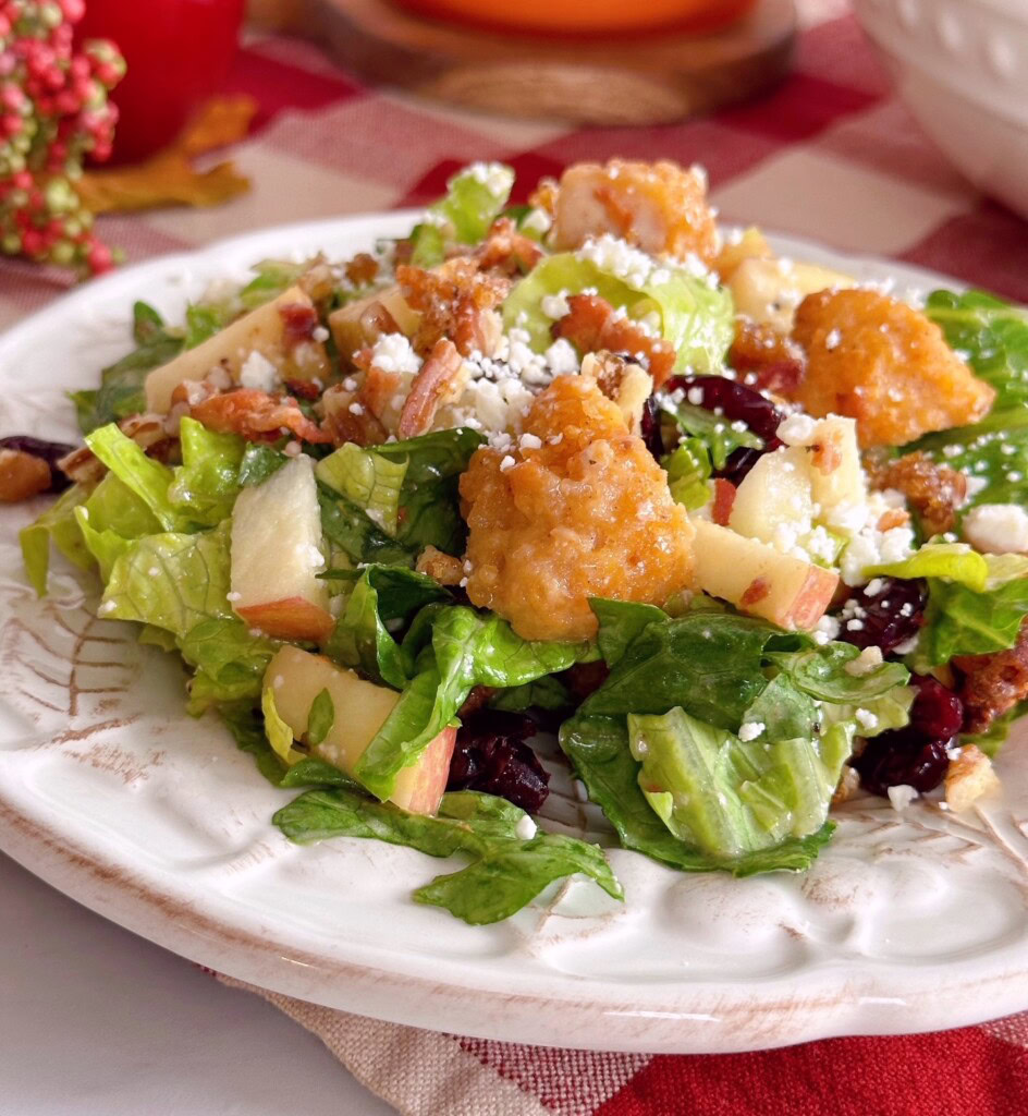 Chopped Autumn Harvest Salad serving on a salad plate.