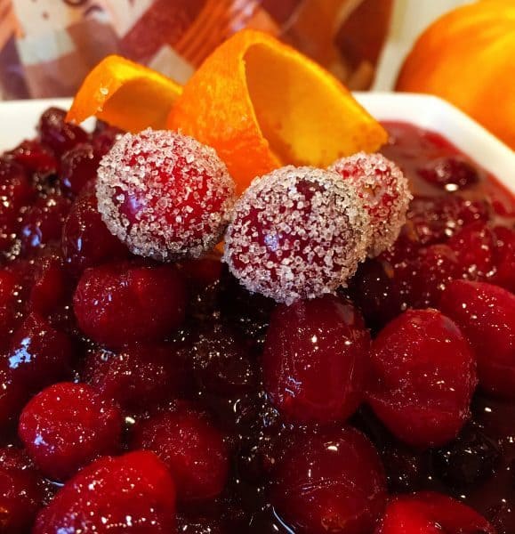 Chilled Spiced Cranberry Orange Sauce in serving dish.