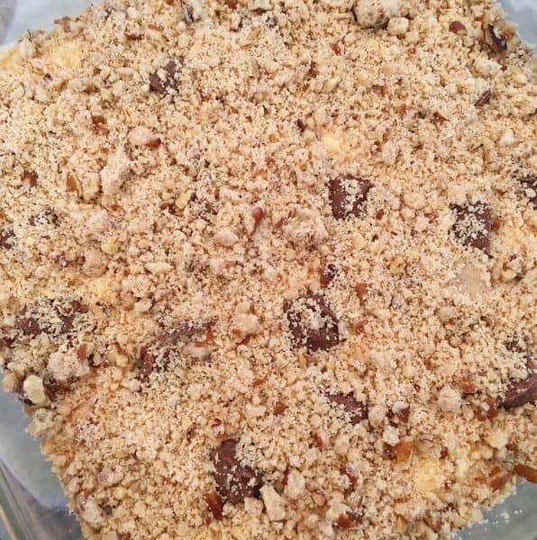 Cheesecake cookies with crumb topping on top ready to bake