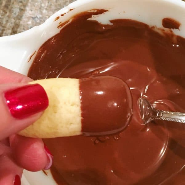 Melted Chocolate for dipping orange logs into.