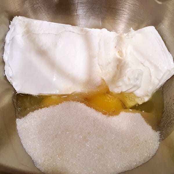 Sugar, eggs, and cream cheese for Cheesecake layer of the Raspberry Cream Pie