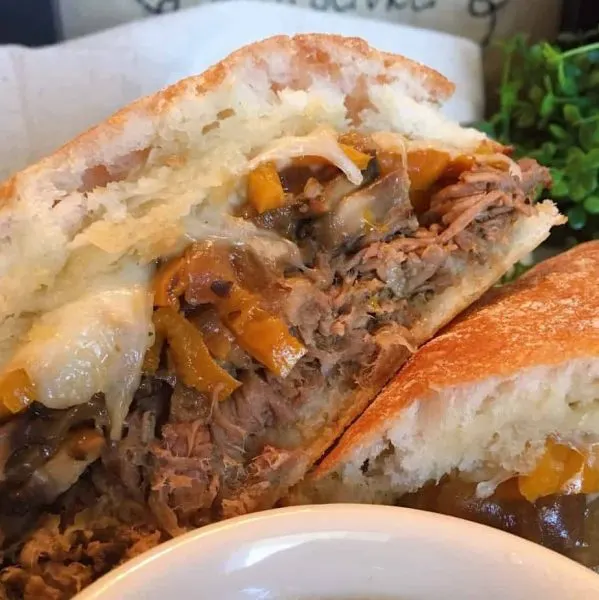 Close up of Italian Beef Sandwiches made in the slow cooker