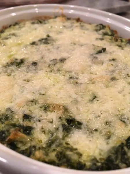 Hot Spinach Artichoke dish bubbling and ready to eat