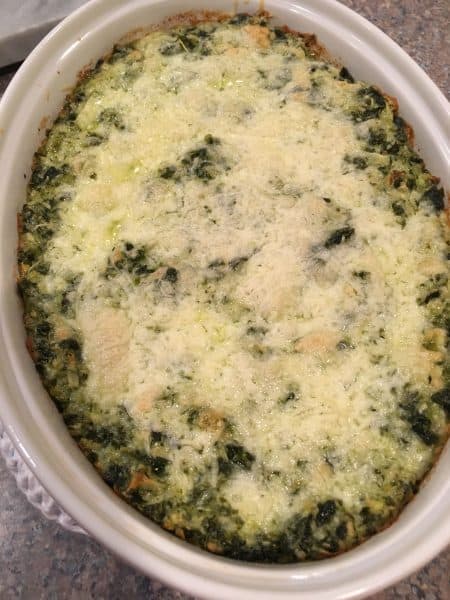 Hot Spinach Artichoke Dip ready to eat and hot out of the oven