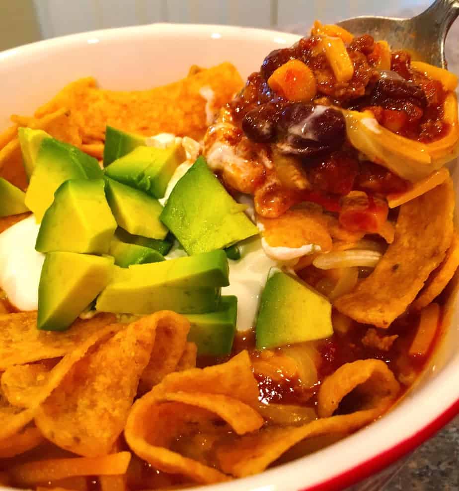 soup with ground beef avocado sour cream and fritos