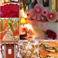 A group of several pictures of various parties with homemade decor