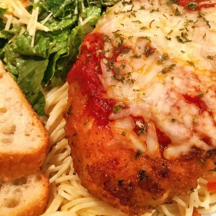 Easy Chicken Parmesan on a bed of noodles