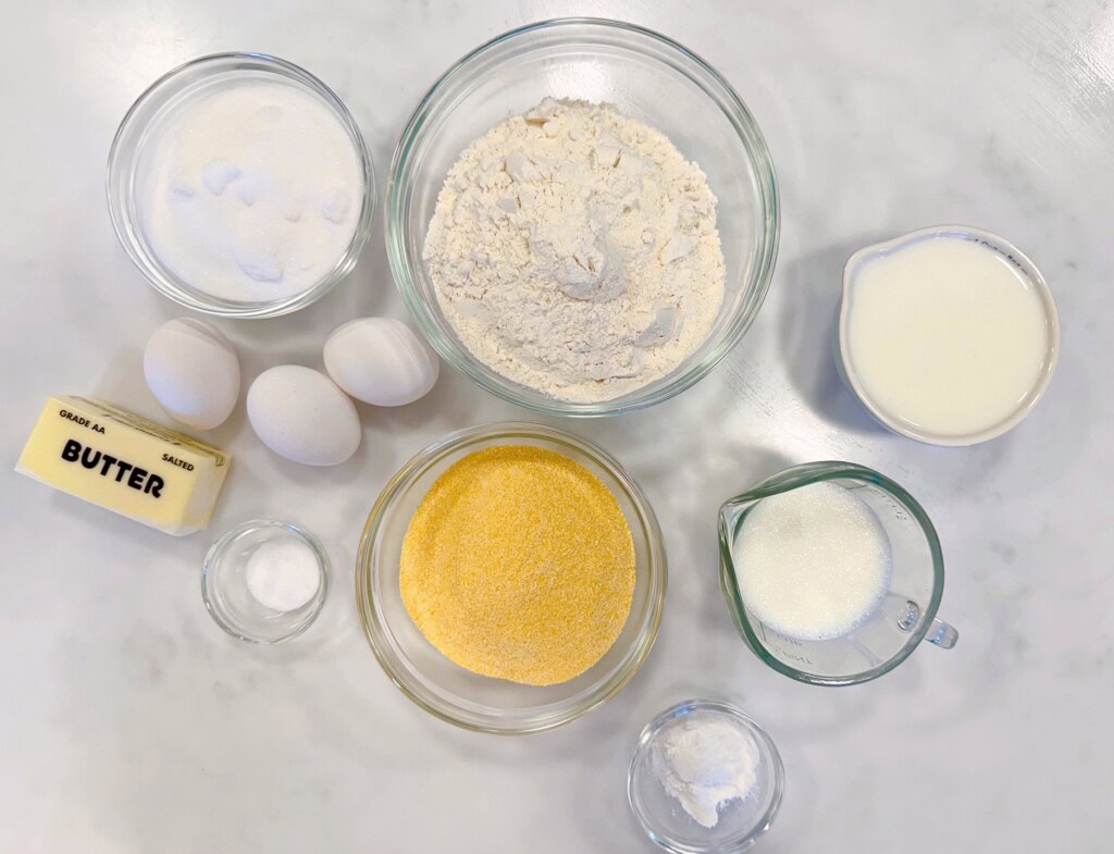 Ingredients for Sweet Buttery Cornbread.