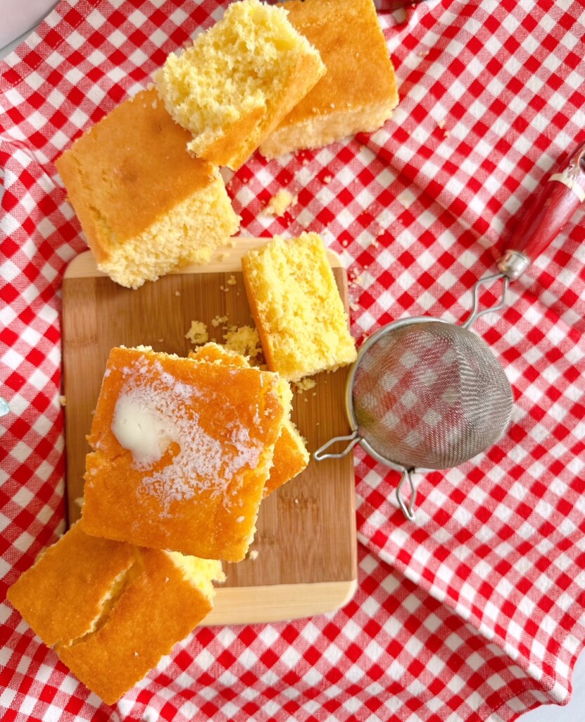 Overhead shot of cornbread.