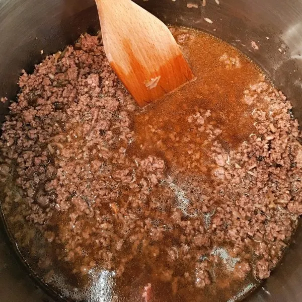 Ground beef browned in a large stock pot