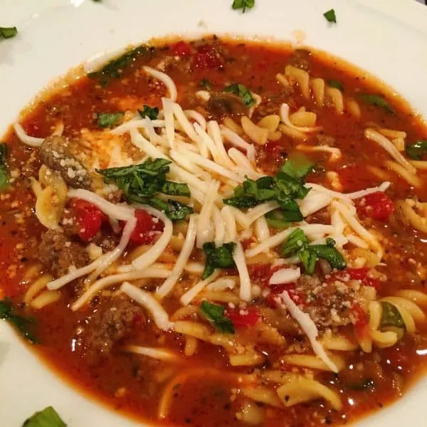 Beefy Italian Noodle soup in the bowl