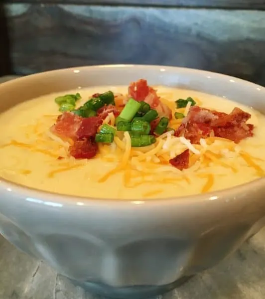 Slow cooker potato soup with toppings