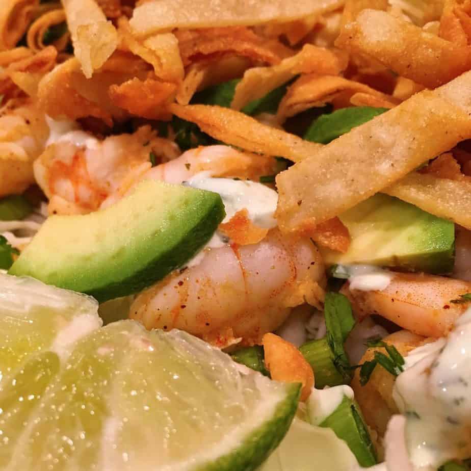 Close-up of Shrimp Taco Salad.